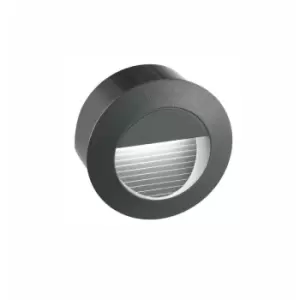 Image of Fishers Round Outdoor Recessed Wall Lamp Dark Grey Aluminium LED 3W 270Lm 3000K IP54 - Merano