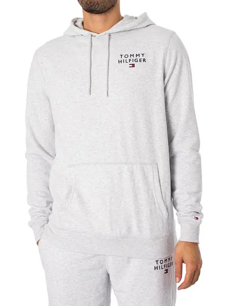 Image of Tommy Hilfiger Lounge Chest Logo Pullover Hoodie Ice Grey Heather M