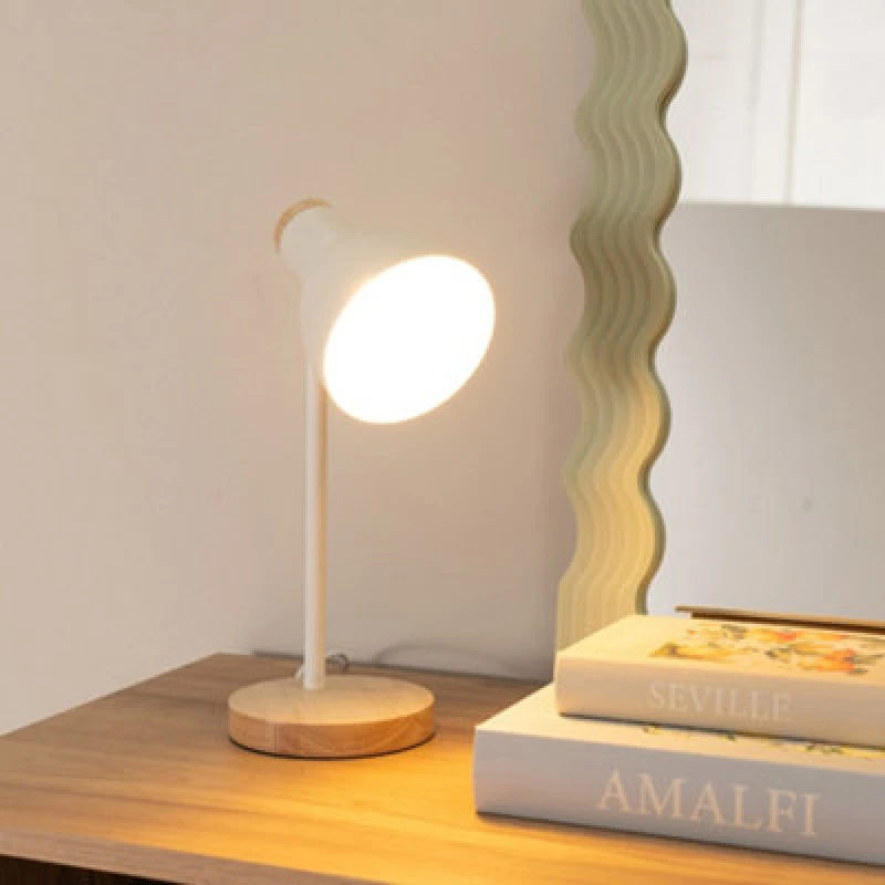 Image of ValueLights Woody Metal Dome Shade Wooden Base Desk Task Table Lamp White