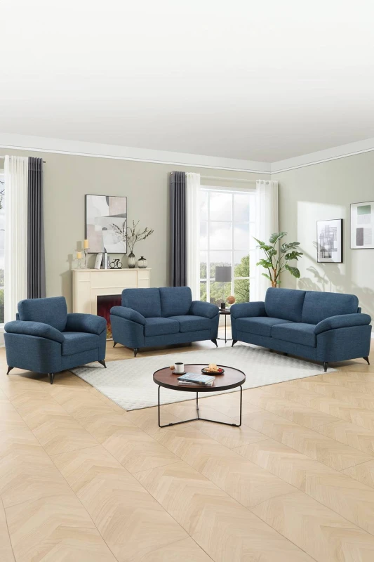 Image of More4Homes Malmo Modern Scandi Style Fabric Living Room 1+2+3 Seater Sofa Set (Blue)