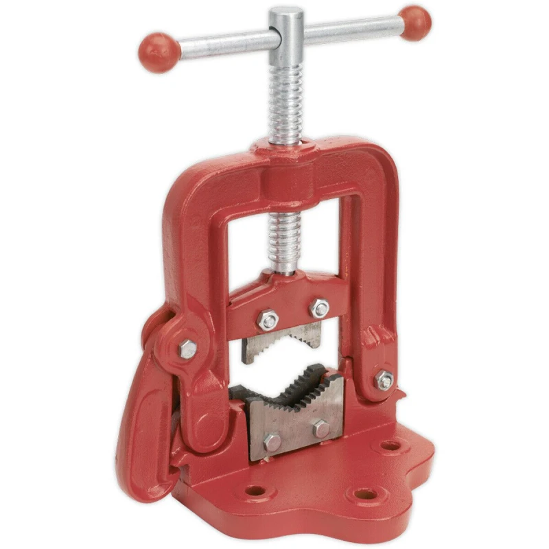Image of Loops Bench Mounting Pipe Vice - Hinged Design - 10mm to 85mm - Cast Frame & Base Multi