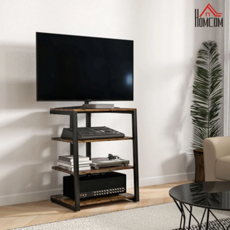 Image of HOMCOM HiFi Rack Stand w/ 4-Tier Record Player Stand, Rustic Brown, Brown 83B-021V80RB