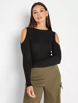 Image of Long Tall Sally Black Cold Shoulder Jumper, Black, Size 10-12, Women