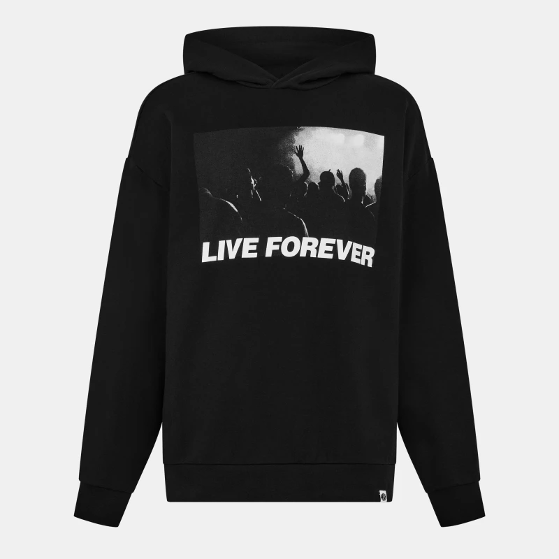Image of Pretty Green Mens PG Live Forever Hoodie Black male X Small
