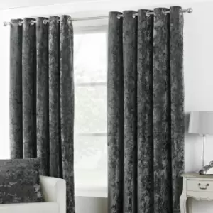 Image of Verona Crushed Velvet Lined Eyelet Curtains, Pewter, 90 x 54" - Paoletti