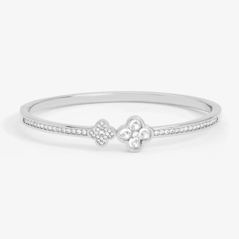 Image of Jon Richard Rhodium Plated and Pave Clover Bangle Chain Bracelets One Size Silver 40997211000