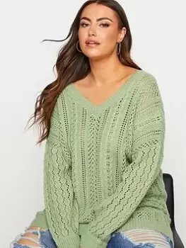 Image of Yours Clothing Double V Stitch Jumper Green, Size 18-20, Women