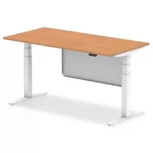 Image of Air 1600 x 800mm Height Adjustable Desk Oak Top White Leg With White