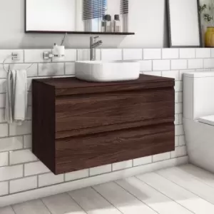 Image of 900mm Wall Hung 2 Drawer Vanity Unit Dark Oak - Boston