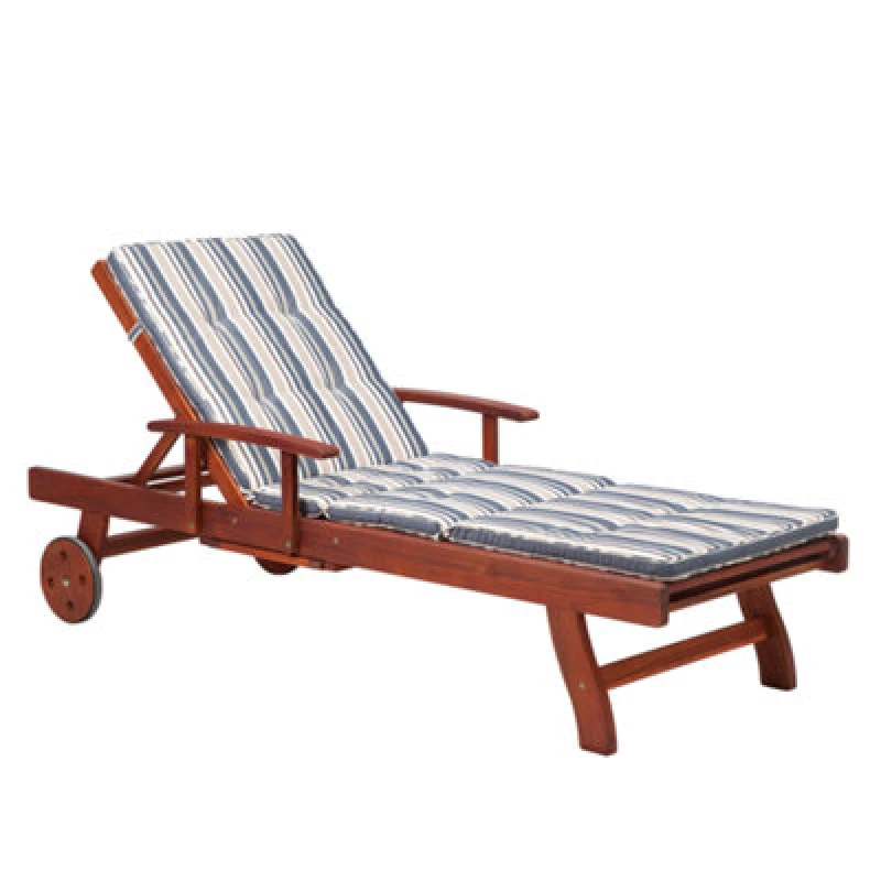 Image of Beliani Sun Lounger With Cushion Toscana Reclining Acacia Wood Dark Blue