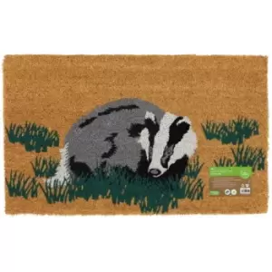 Image of Eco-Friendly Animal Latex Backed Coir Entrance Door Mat, Badger Design