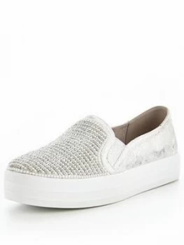 Image of Skechers Double Up Shiny Dancer Plimsoll Silver Size 3 Women