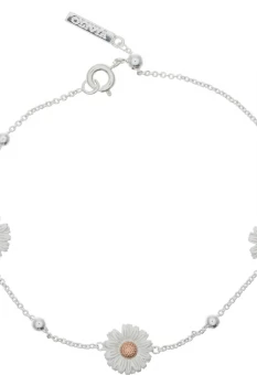 Image of Ladies Olivia Burton Two-Tone Steel and Rose Plate Daisy & Ball Chain Bracelet OBJ16DAB02