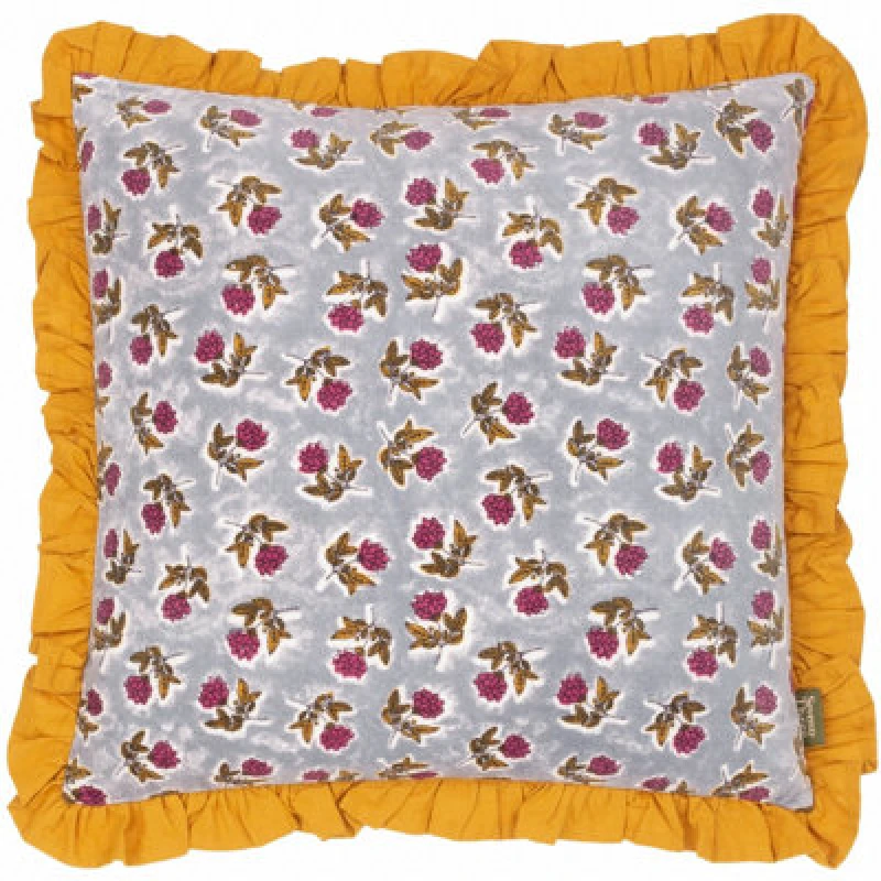 Image of Paoletti Paoletti Kemble Floral Cotton Frilled Polyester Filled Cushion in Mustard Size: 45cm x 45cm Mustard 45cm x 45cm Unisex 5025532864864