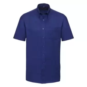 Image of Russell Collection Mens Short Sleeve Easy Care Oxford Shirt (21inch) (Bright Royal)
