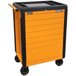 Image of Sealey 7 Drawer Push To Open Hi Vis Tool Roller Cabinet Orange
