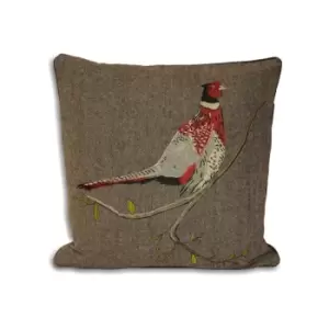 Image of Paoletti Hunter Pheasant Herringbone Weave Piped Cushion Cover, Brown, 45 x 45 Cm
