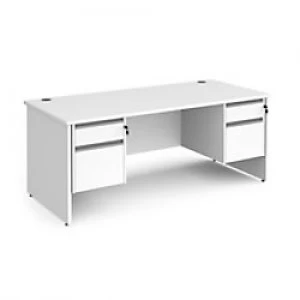Image of Dams International Straight Desk with White MFC Top and Silver Frame Panel Legs and 2 x 2 Lockable Drawer Pedestals Contract 25 1800 x 800 x 725mm
