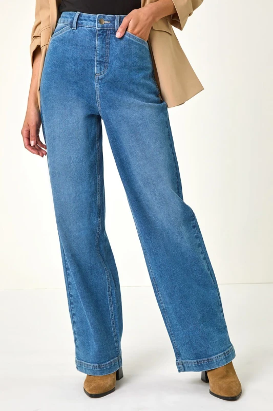 Image of Roman Cotton Blend Wide Leg Stretch Jeans Light Blue