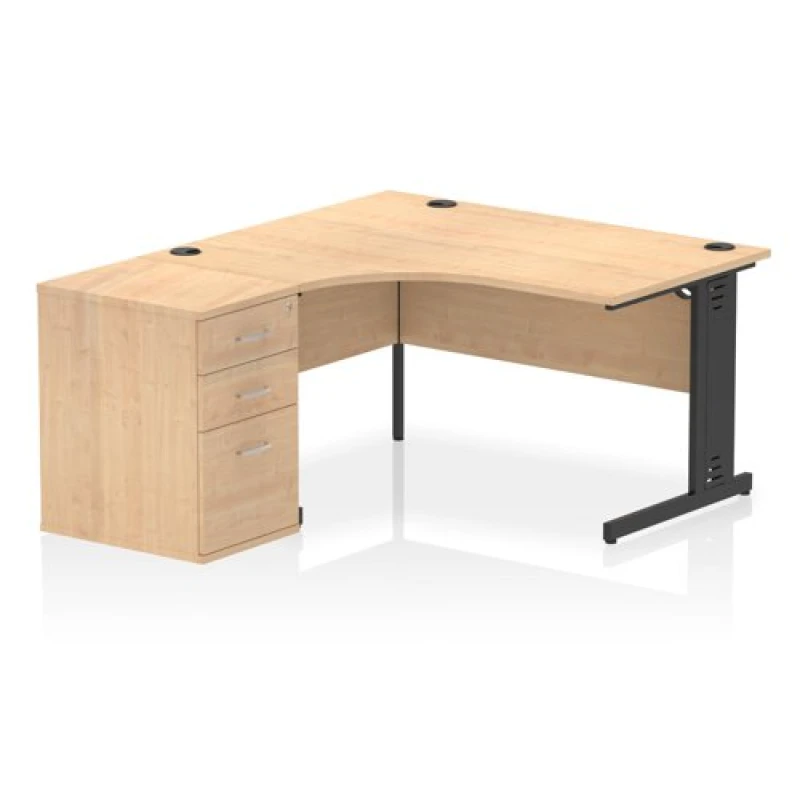 Image of Impulse Impulse 1400mm Left Crescent Office Desk Maple Top Black Cable Managed Leg Workstation 600 Deep Desk High Pedestal IWSLC146BCMMPE
