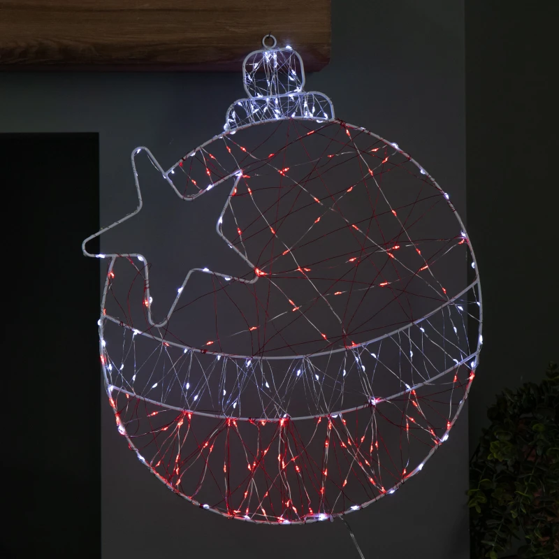 Image of 52cm x 42cm Light up Christmas Ball Dewdrop Silhouette with Twinkling Red and White LEDs