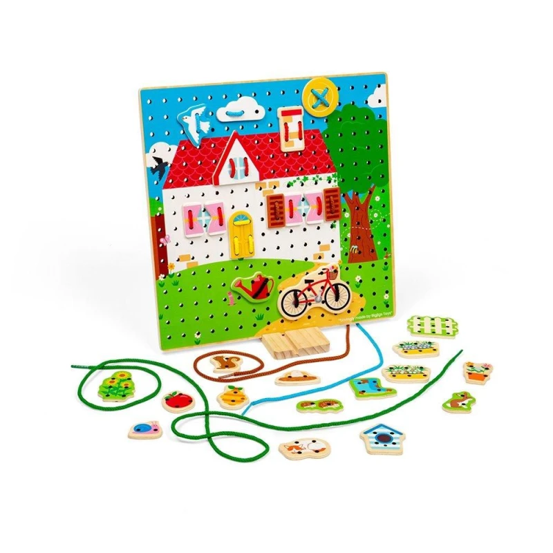 Image of Bigjigs Toys House Lace-A-Shape Toy Green unisex
