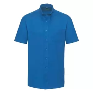 Image of Russell Collection Mens Short Sleeve Easy Care Oxford Shirt (18inch) (Oxford Blue)