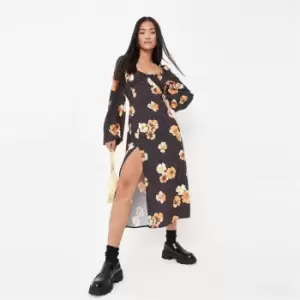 Image of Missguided Ls Balloon Midaxi Milkmaid Polka - Black