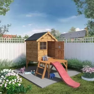 Image of Mercia 4 x 10ft Snug Playhouse with Tower & Slide + Swing
