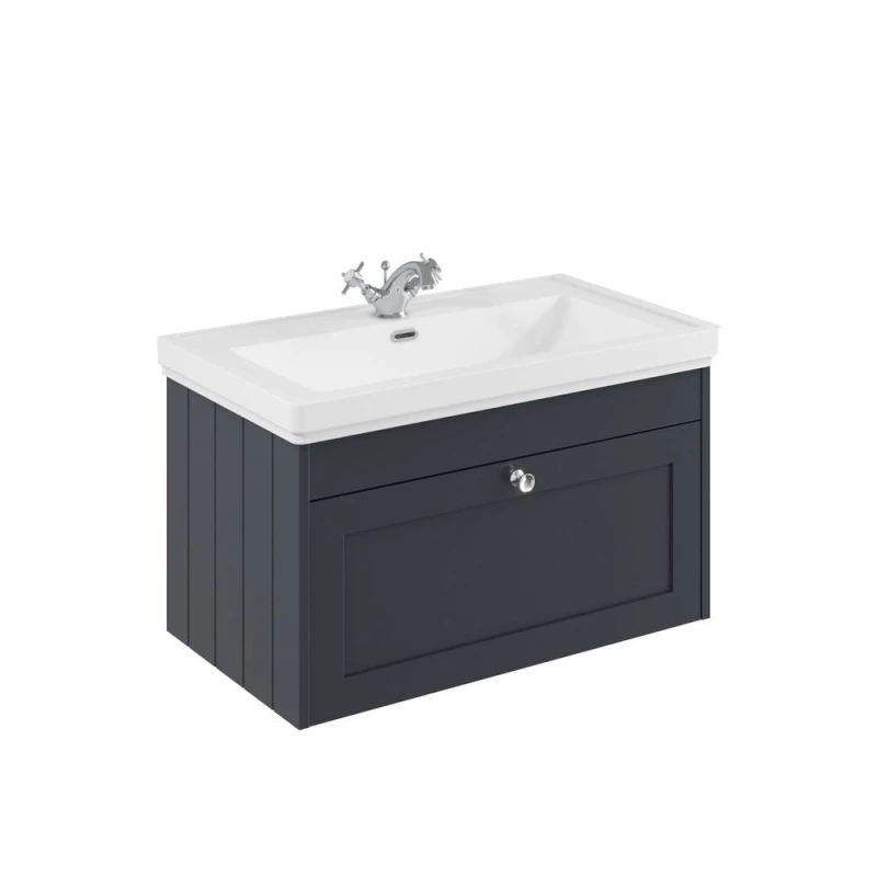 Image of Balterley 800mm Wall Hung 1 Drawer Unit & Classic Basin 1 Tap Hole - Dark Grey Grey Unisex