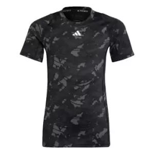 Image of adidas AEROREADY Techfit Camo-Printed T-Shirt Kids - Grey Five / Carbon / Black / W