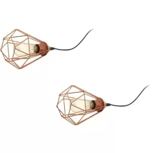 Image of 2 PACK Mini Table Lamp Desk Light Copper Geometric Wire Shade 1x 60W E27