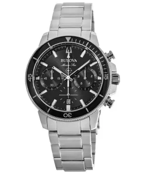Image of Bulova Marine Star Black Chronograph Dial Stainless Steel Mens Watch 96B272 96B272