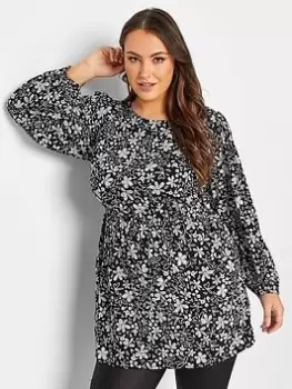 Image of Yours Balloon Sleeve Top Black White, Black, Size 34-36, Women