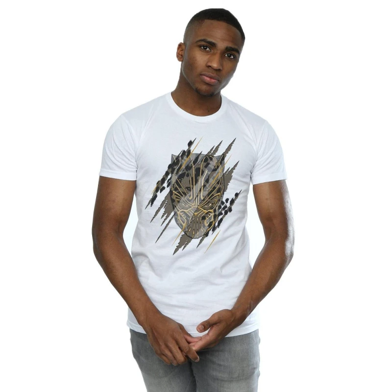 Image of Marvel Marvel Men Black Panther Gold Head T-Shirt in White Size: Small White S Male 5057736576519