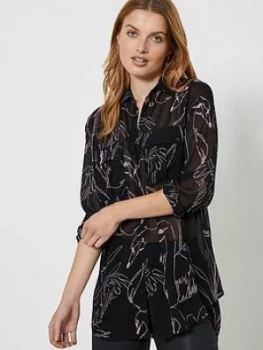 Image of Mint Velvet Swan Print Longline Shirt - Black
