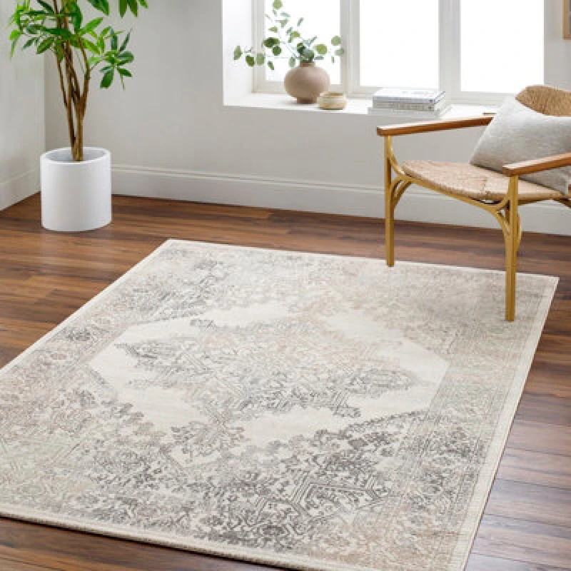 Image of Livabliss Vintage Oriental Boho Light Brown/medium Grey Ceren Area Rug 200 X 275cm - Easy Care, Ideal For Living Room & Bedroom