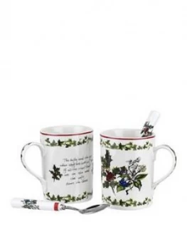 Image of Portmeirion Holly & Ivy Set Of 2 Mugs And 2 Teaspoons