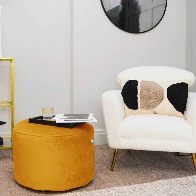 Image of rucomfy Beanbags rucomfy Velvet Pouffe - Indoor Bean Bag Footstool in Mustard Mustard Unisex
