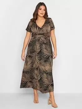 Image of Yours Wrap Front Dress - Black/Brown, Brown, Size 30-32, Women