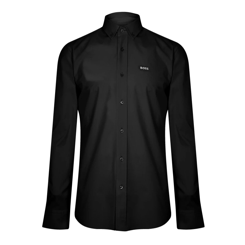 Image of Boss Mens HBB Hank Long-Sleeve Shirt, Premium Poplin Black 001 male 17.5in- 44