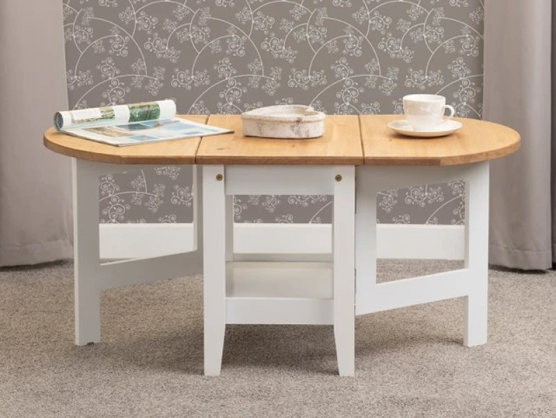 Image of Seconique Santos White and Pine Drop Leaf Coffee Table