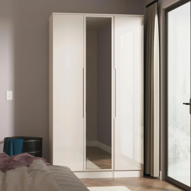 Image of Ready Assembled 2 U Lucca Tall Triple Mirror Wardrobe (Ready Assembled) in Taupe Unisex