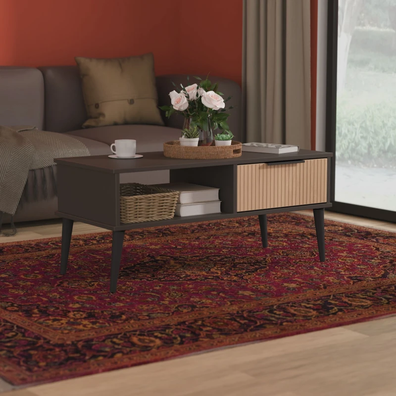 Image of Ready Assembled 2 U Fuji 1 Drawer Coffee Table (Ready Assembled) in Grey Grey Unisex