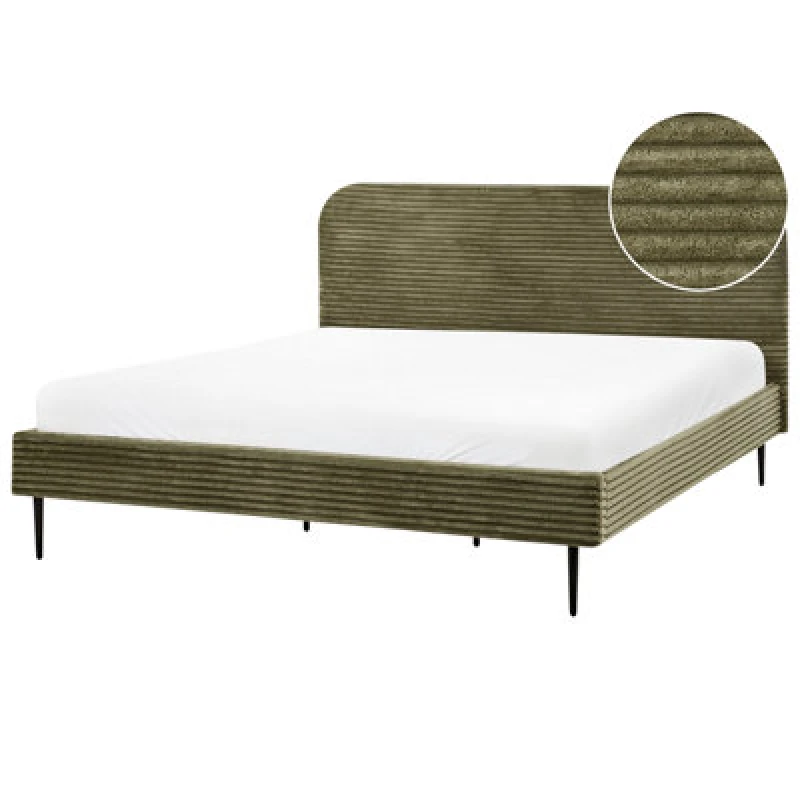 Image of Beliani Bed Corduroy Flayat 180 X 200 Cm (Eu Super King) Green