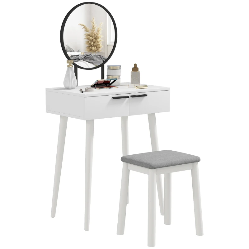 Image of HOMCOM HOMCOM Dressing Table Vanity Set Make Up Desk with Mirror & Stool White White One Size Unisex 5063603041929