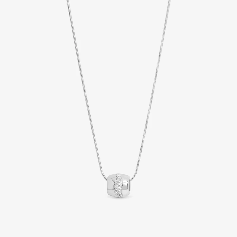 Image of Simply Silver Sterling Silver 925 Polished & Pave Charm Pendant Pendant Necklaces One Size Silver 73431411000