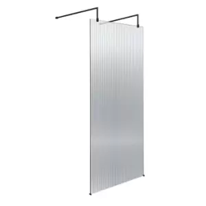 Image of Hudson Reed 800mm Fluted Wetroom Screen With Arms & Feet - Matt Black