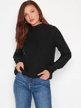 Image of Long Tall Sally Black Ribbed Funnel Neck Jumper, Black, Size 10-12, Women