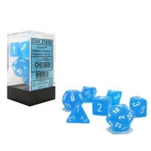 Image of Chessex Poly 7 Dice Set: Frosted Caribbean Blue with White
